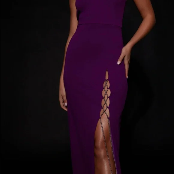 Imogen Diamante Rope Strapless Midi Dress With Split - Grape - Picture 2 of 10